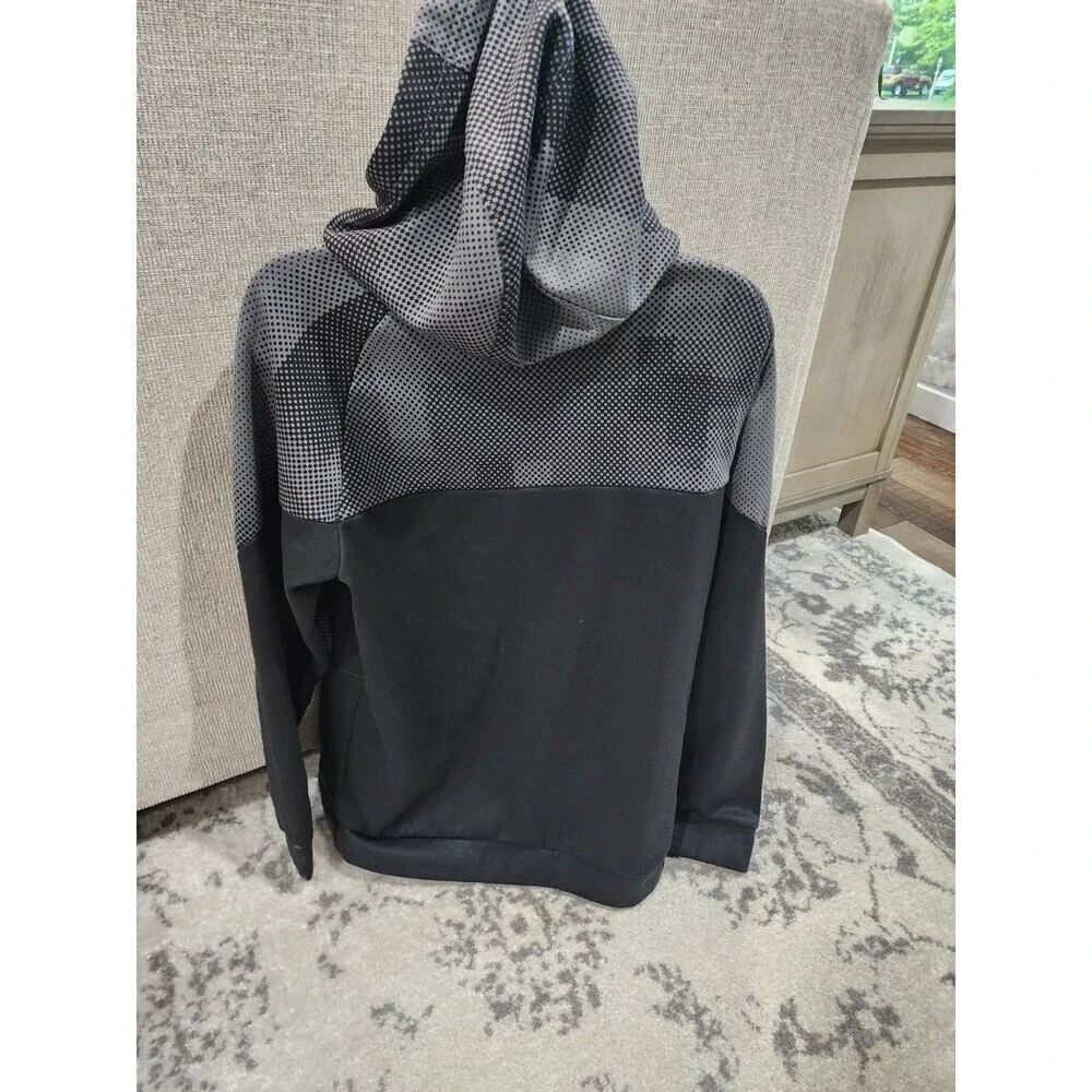 NIKE DRI-FIT MENS LARGE BLACK PULLOVER HOODIE Black Grey Crowl Neck